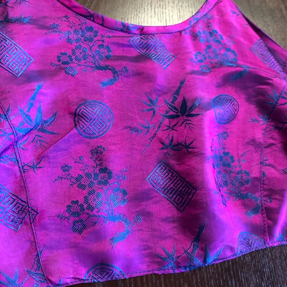 100% Silk Iridescent Halter Top Purple Blue Asian Print Belly Dance Boho - Picture 7 of 9